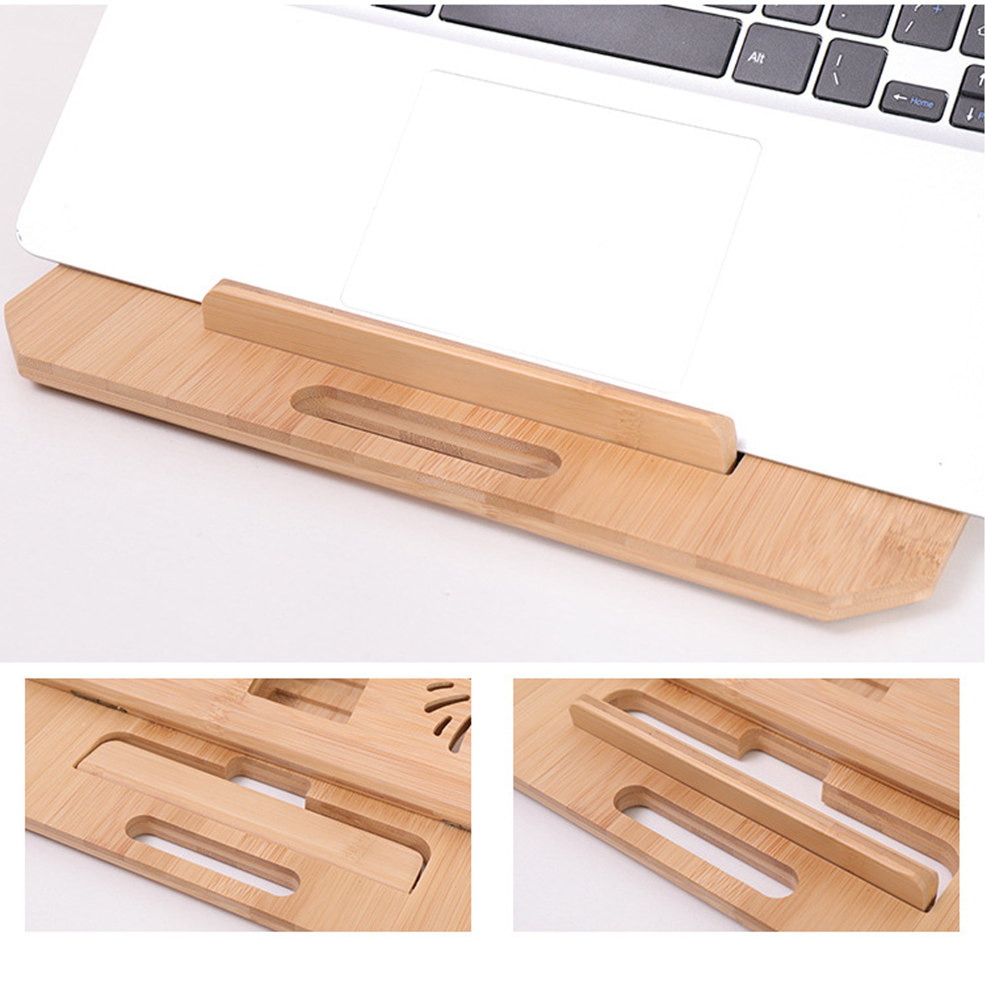 Portable Bamboo Laptop Stand, Adjustable Height