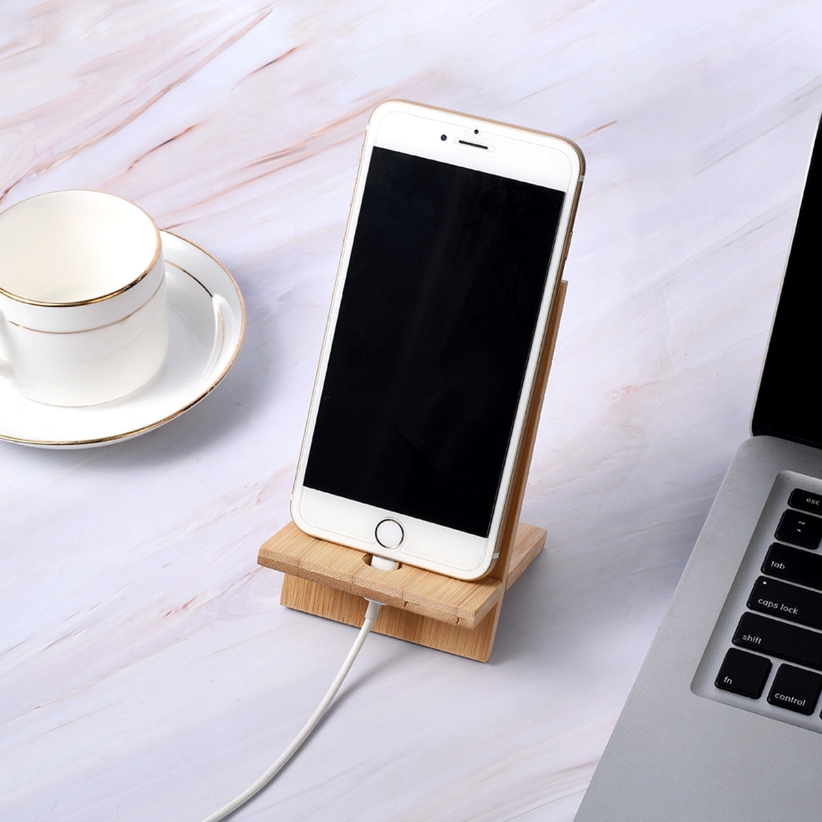 Bamboo phone holder for desk, table cellphone stand