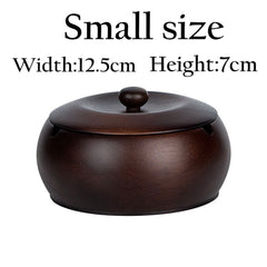 Round Oak Wood Ashtrays with Lid and Stainless Steel Liner