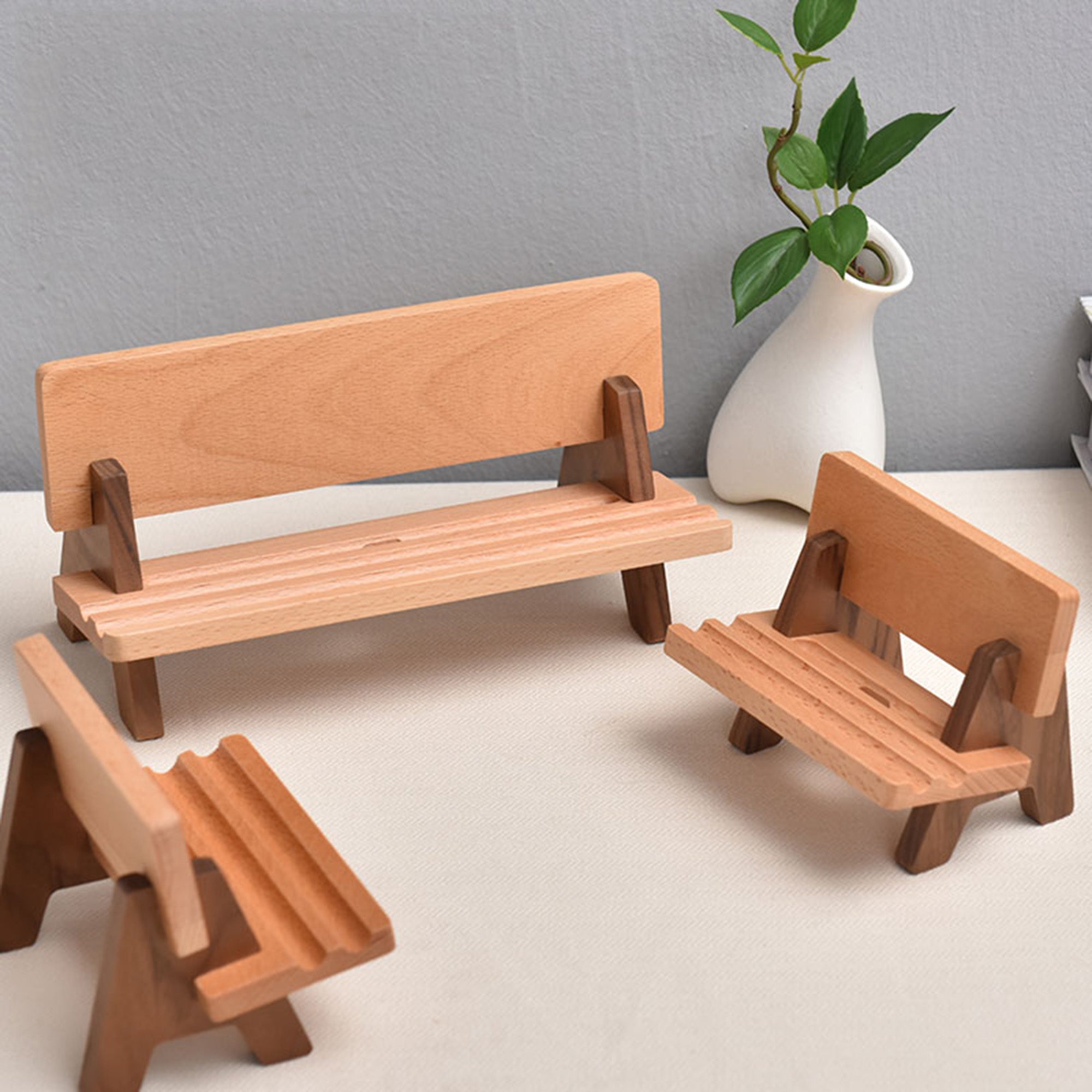 Beech Wood Phone Stand, Wooden iPad Stand, Park Benches Shape Phone Holder for Desk