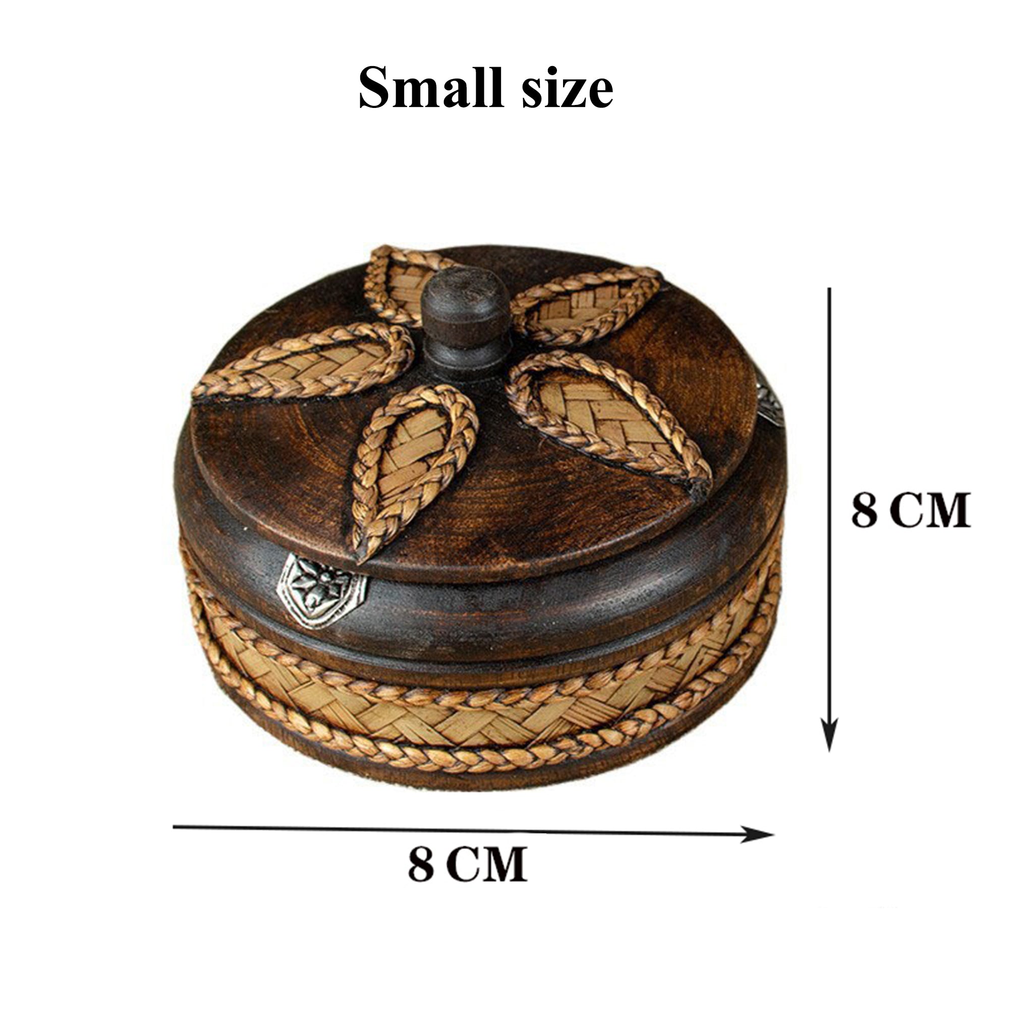 Rustic Round Wood Ashtray with Lid, Bamboo Weaving Ash Tray