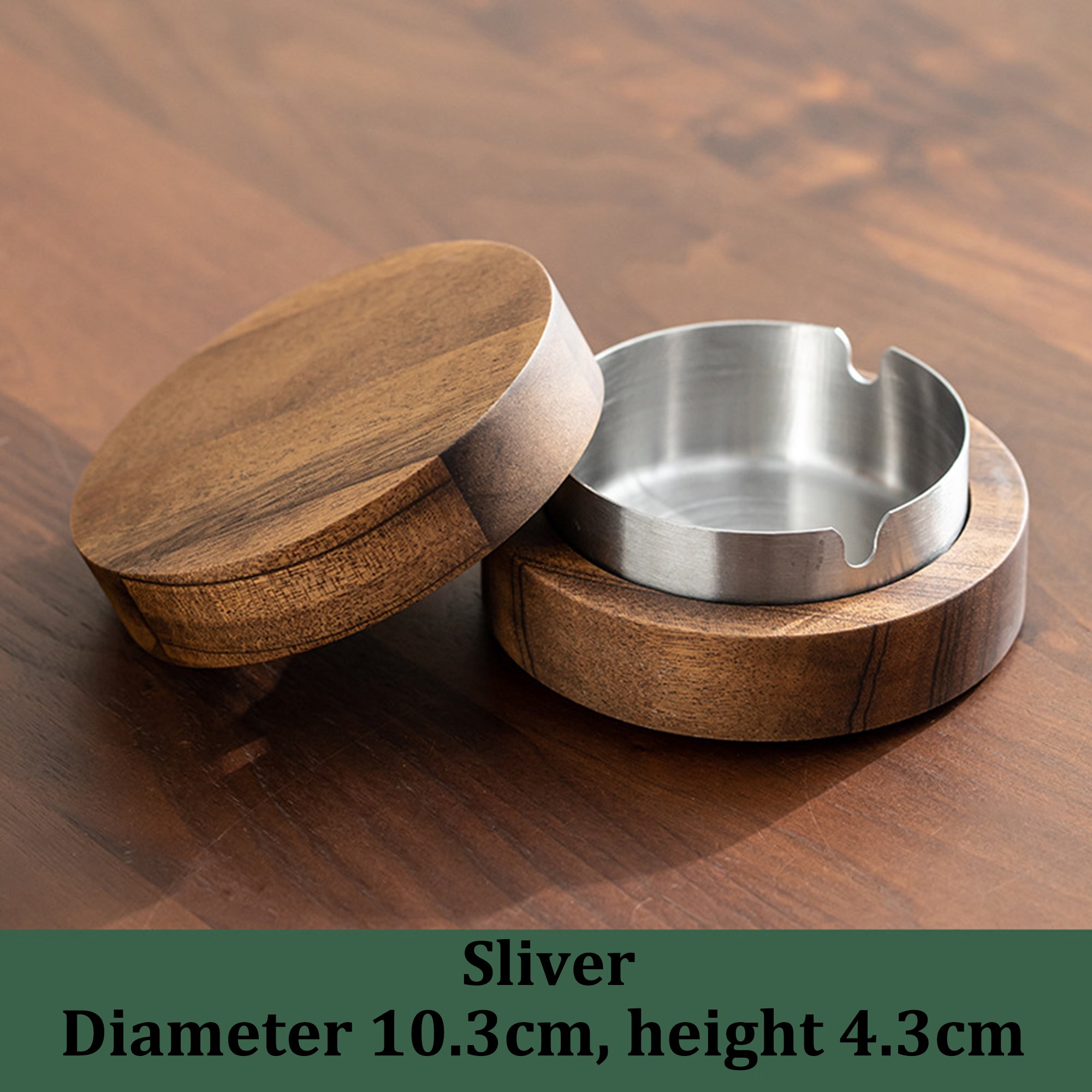 Round Walnut Wood Ashtray with Lid