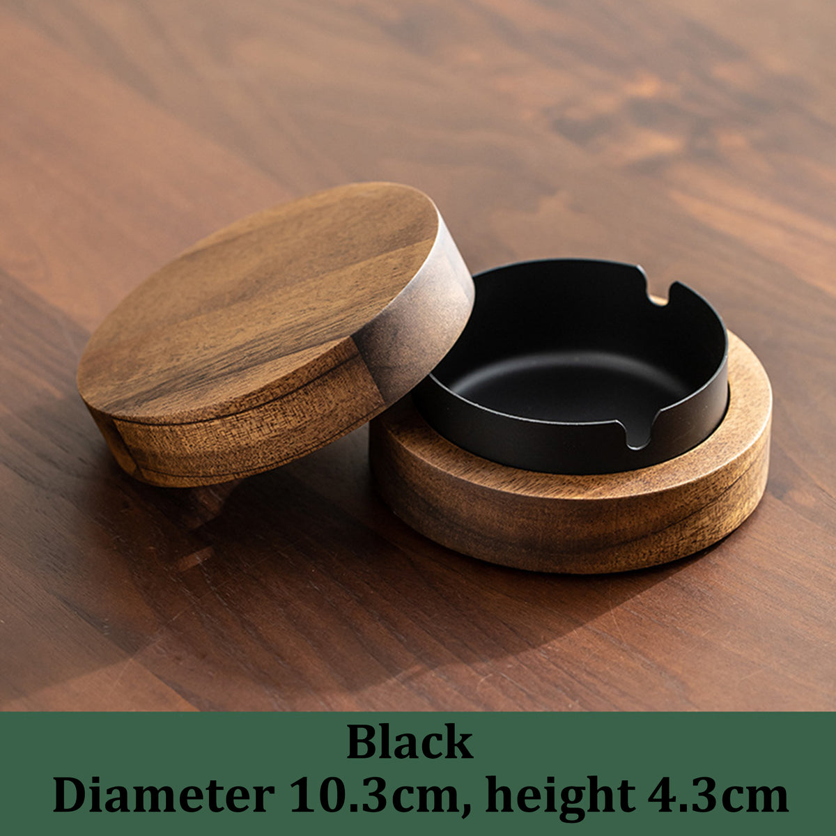 Round Walnut Wood Ashtray with Lid