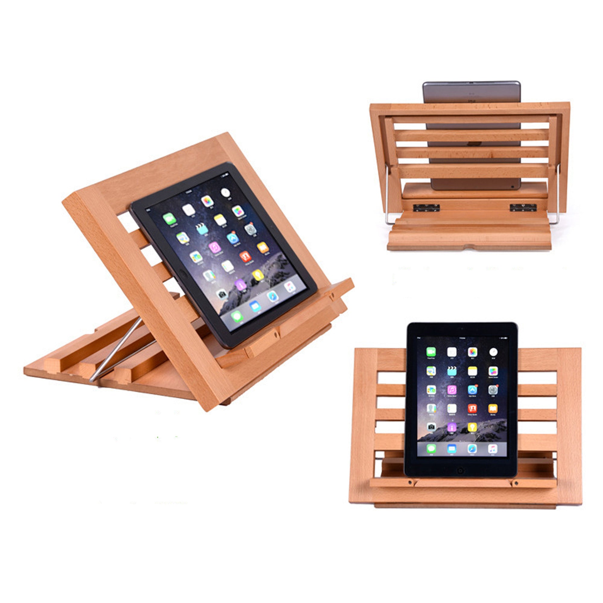 Beech Wood Book Stand, Kitchen Recipe Cookbook Display Holder, iPad Reading Stand