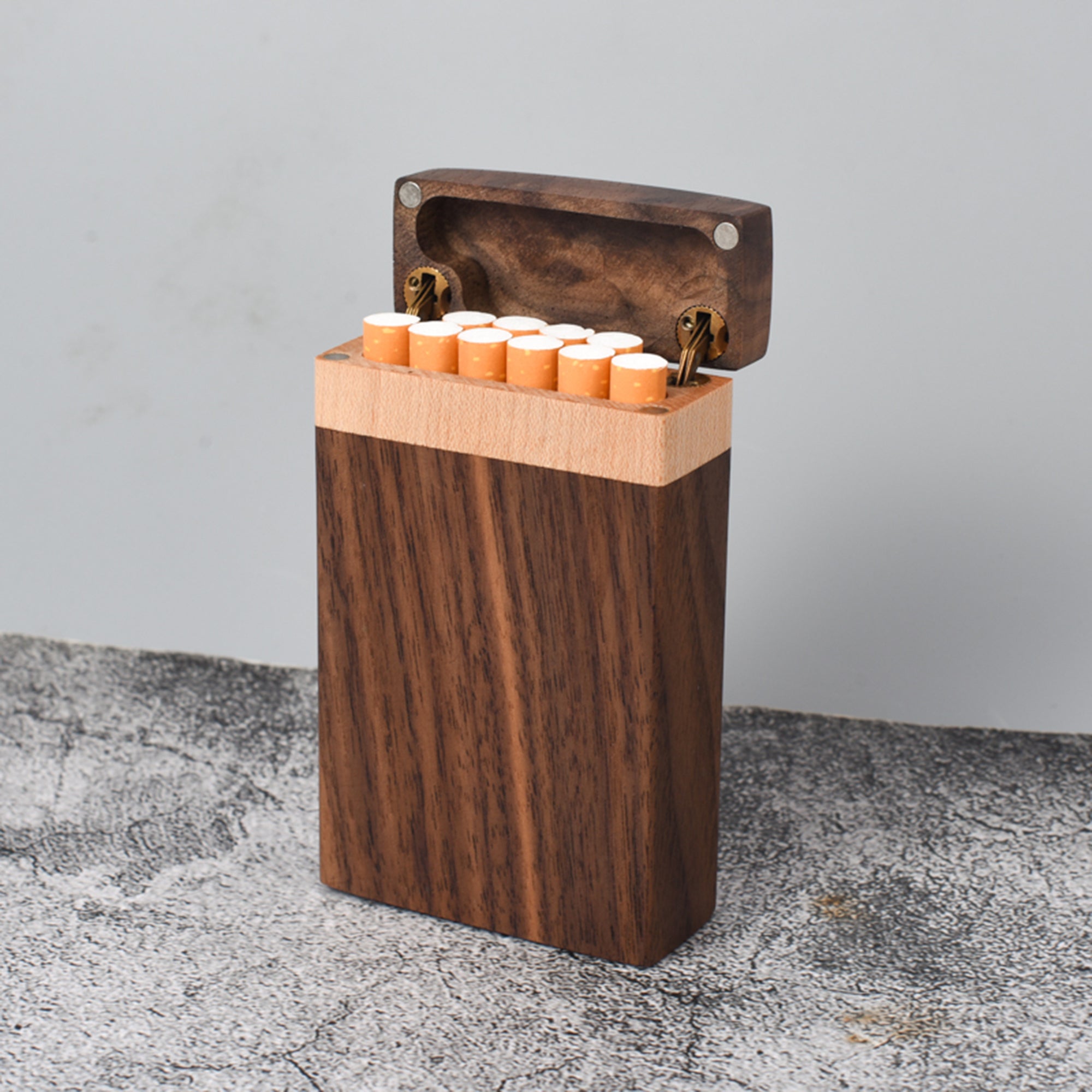 Handcrafted Walnut Wood Cigarette Case for 85mm King Size Cigarettes