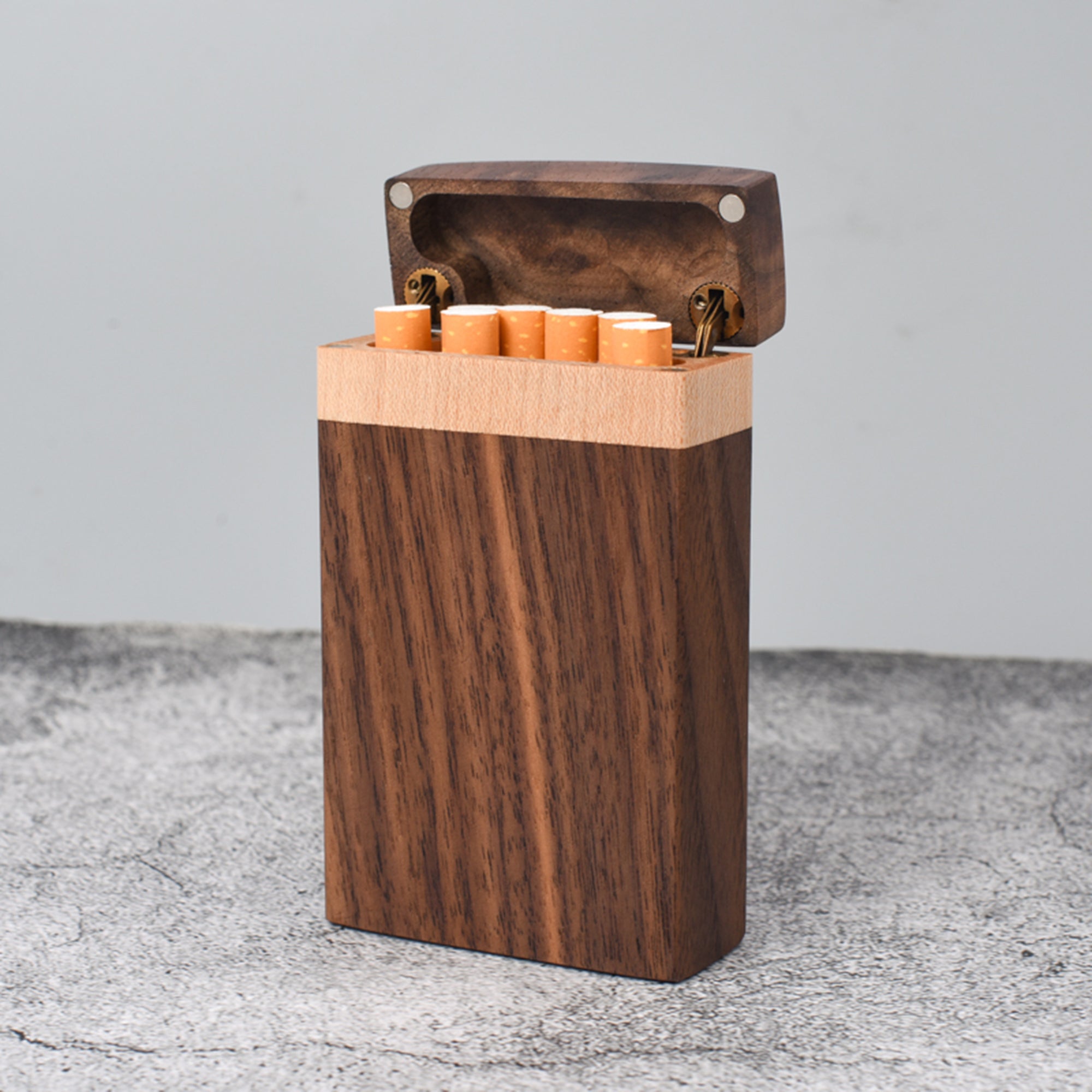 Handcrafted Walnut Wood Cigarette Case for 85mm King Size Cigarettes