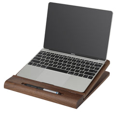 Wooden Laptop Stand with Wrist Rest, Walnut Wood Notebook Computer Stand with Phone Holder Pen Holder, iPad Pro Stand for Desk