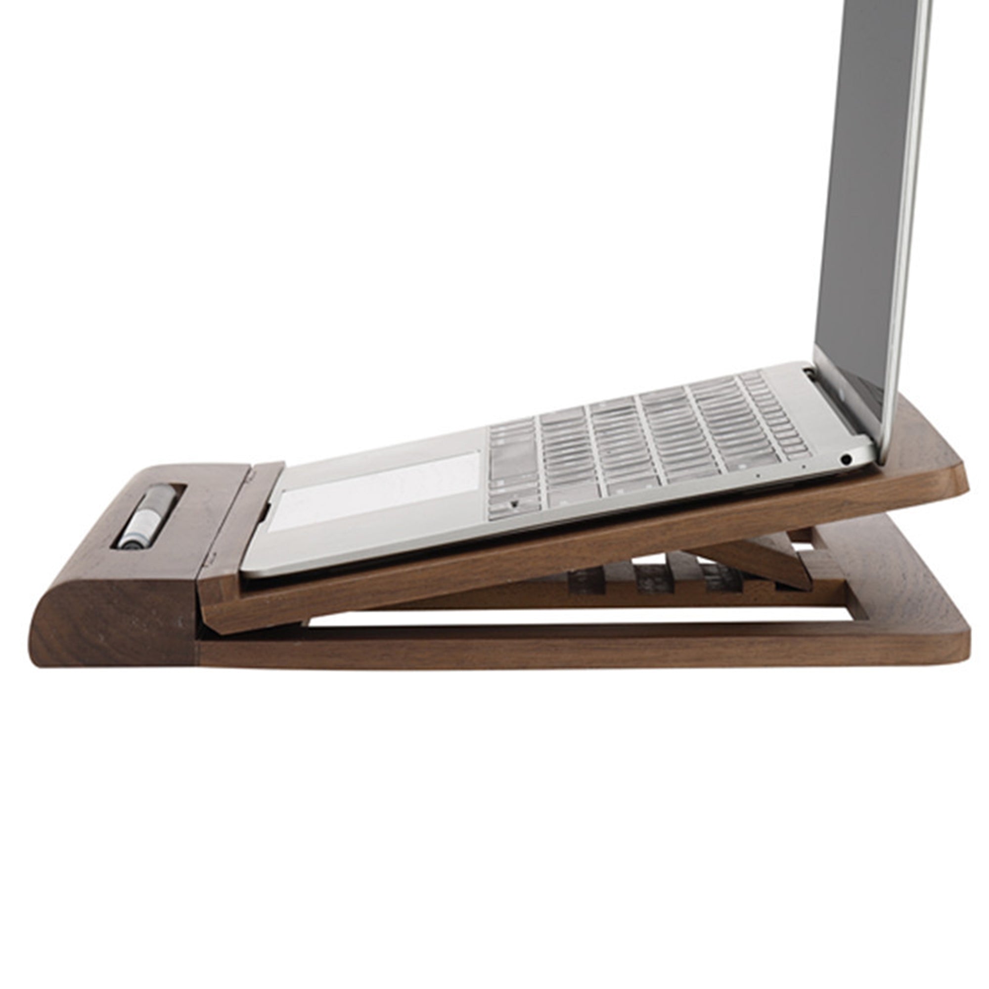 Wooden Laptop Stand with Wrist Rest, Walnut Wood Notebook Computer Stand with Phone Holder Pen Holder, iPad Pro Stand for Desk