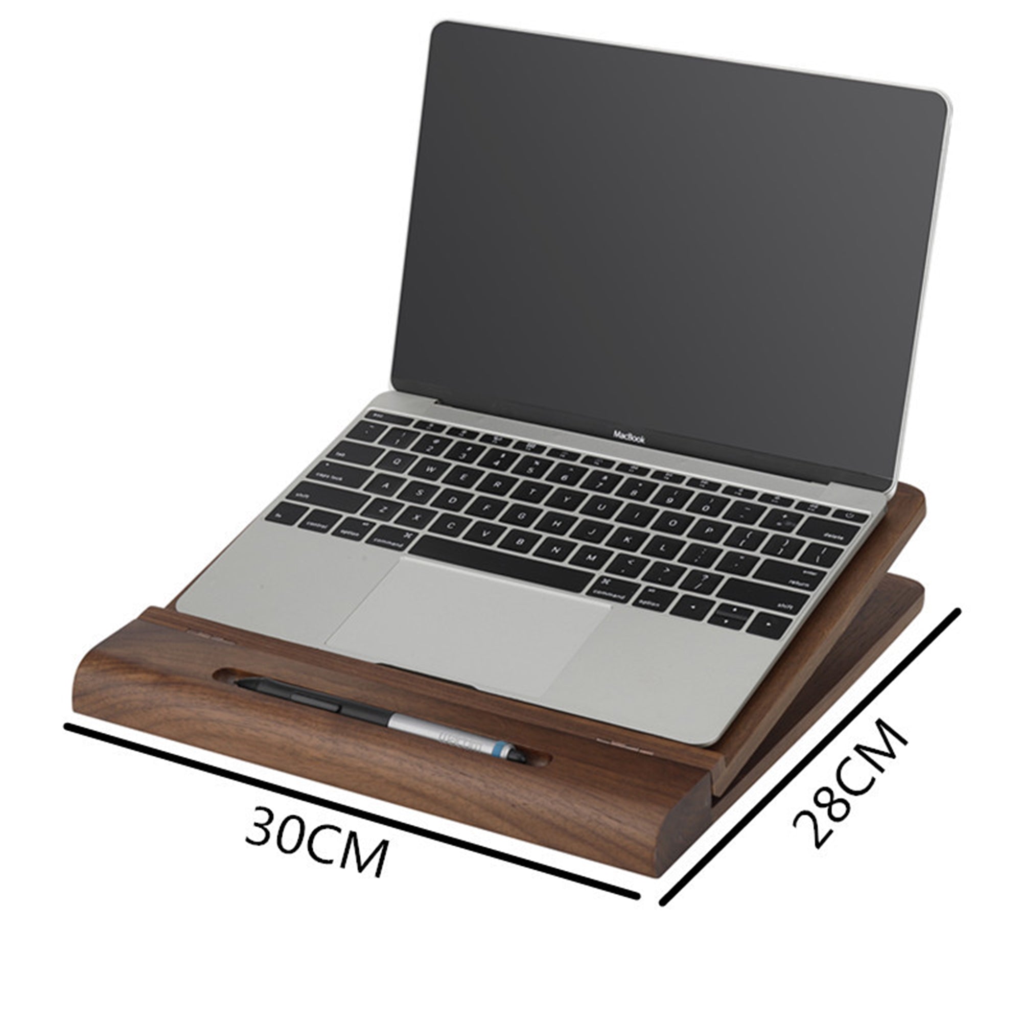 Wooden Laptop Stand with Wrist Rest, Walnut Wood Notebook Computer Stand with Phone Holder Pen Holder, iPad Pro Stand for Desk