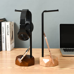 Desktop wooden headphone stand with phone holder, ash wood headset holder with iPad stand, gift for gamer