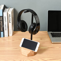 Desktop wooden headphone stand with phone holder, ash wood headset holder with iPad stand, gift for gamer