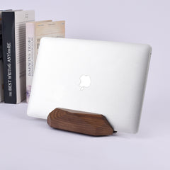 Vertical laptop stand for desk, wooden Macbook holder, notebook computer holder, iPad holder on desk