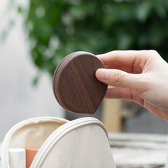 Small Round Walnut Wood Pocket Mirror for Women